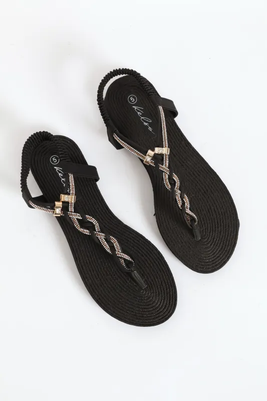 Diamante Plaited Slingback Thong Sandal - Black sold by Edgars