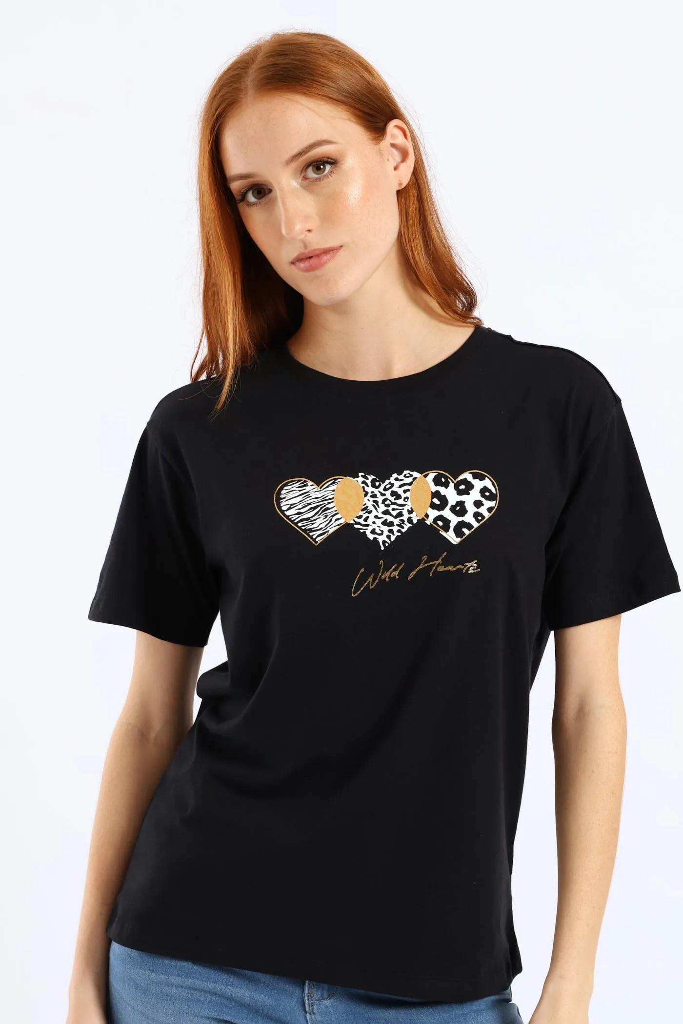 Animal Print Hearts Tee - Black sold by Edgars