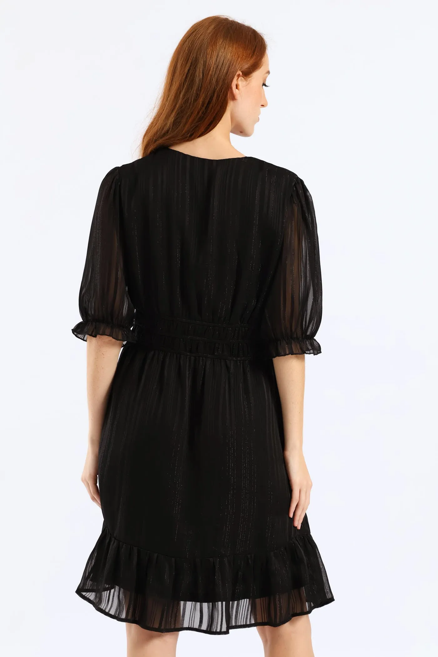 V-Neck Puff Sleeve Waist Tea Dress - Black sold by Edgars product image thumbnail 5