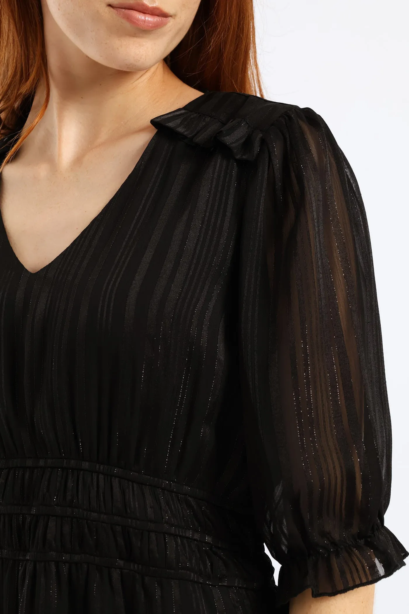 V-Neck Puff Sleeve Waist Tea Dress - Black sold by Edgars product image thumbnail 2