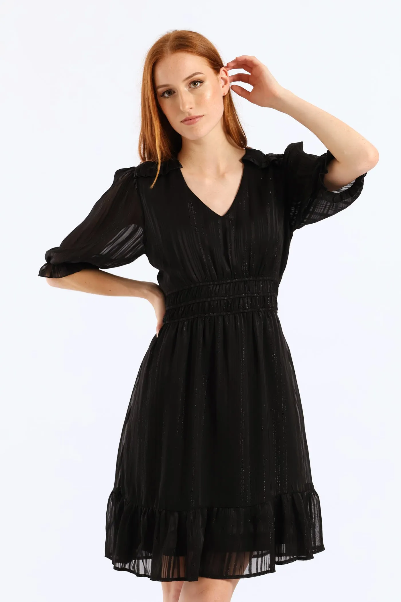 V-Neck Puff Sleeve Waist Tea Dress - Black sold by Edgars product image thumbnail 3