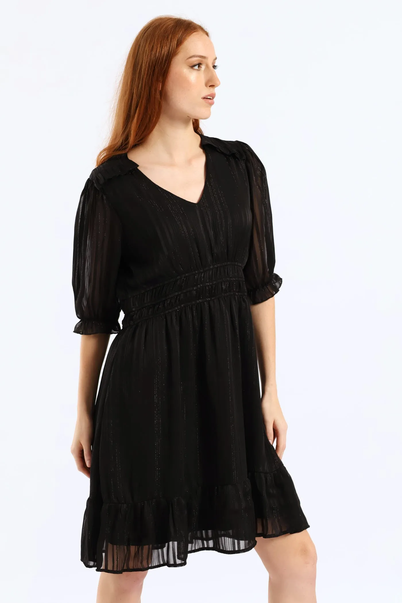 V-Neck Puff Sleeve Waist Tea Dress - Black sold by Edgars product image thumbnail 4