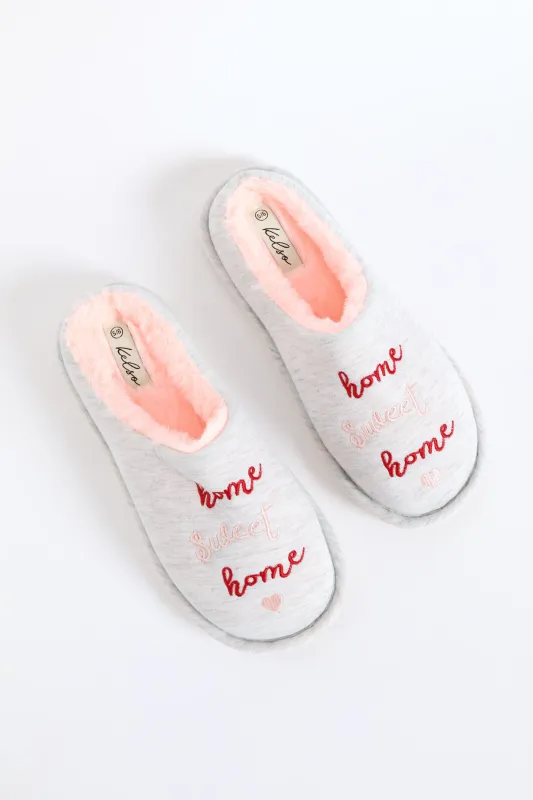 Home Sweet Home Slipper - Pink/Grey sold by Edgars