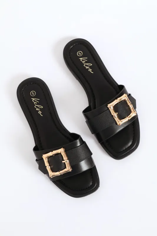 Bamboo Buckle Detail Single Band Sandal - Black sold by Edgars