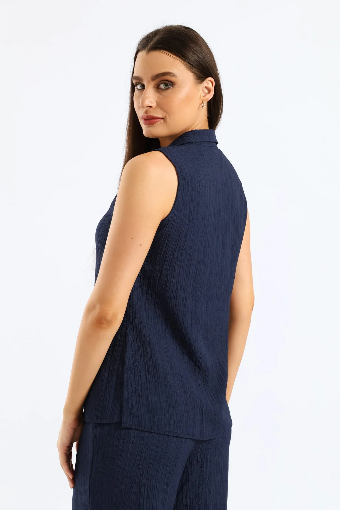 Crinkle Collared Shirt - Navy sold by Edgars product image thumbnail 4