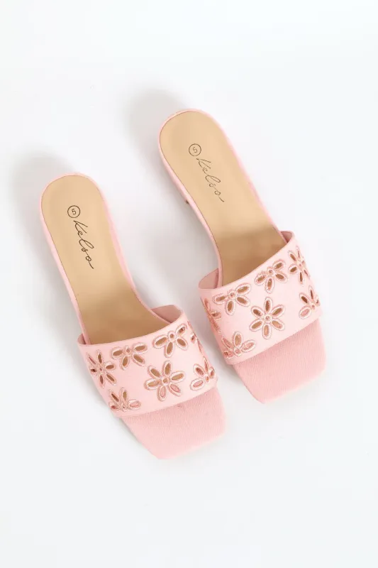 Lazer Cut Flower Single Band Mule Sandal - Pink sold by Edgars