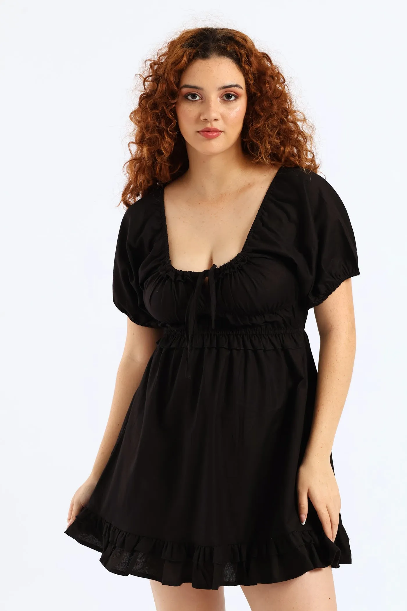 Linen Tie Front Mini Dress - Black sold by Edgars product image thumbnail 5