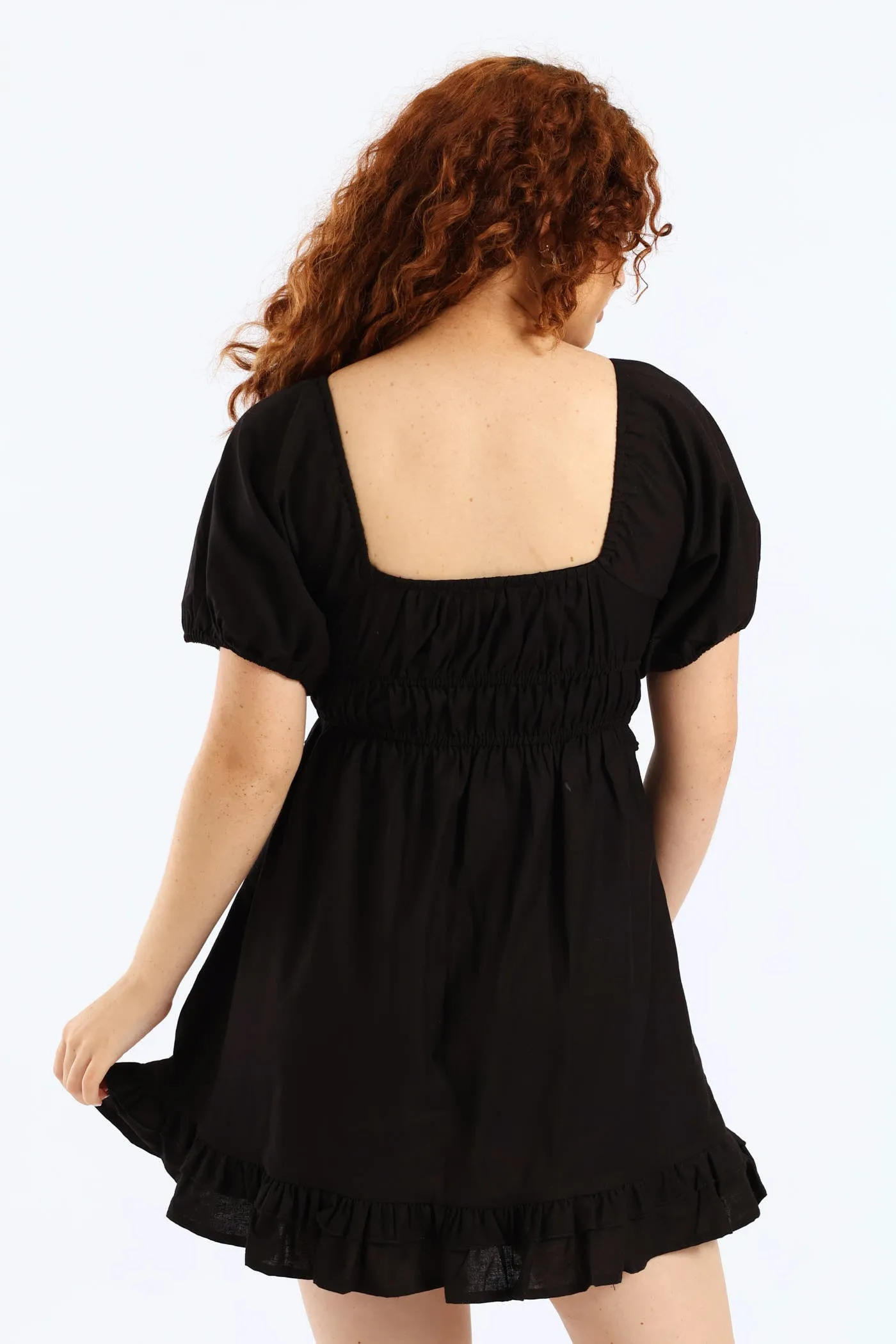 Linen Tie Front Mini Dress - Black sold by Edgars product image thumbnail 2