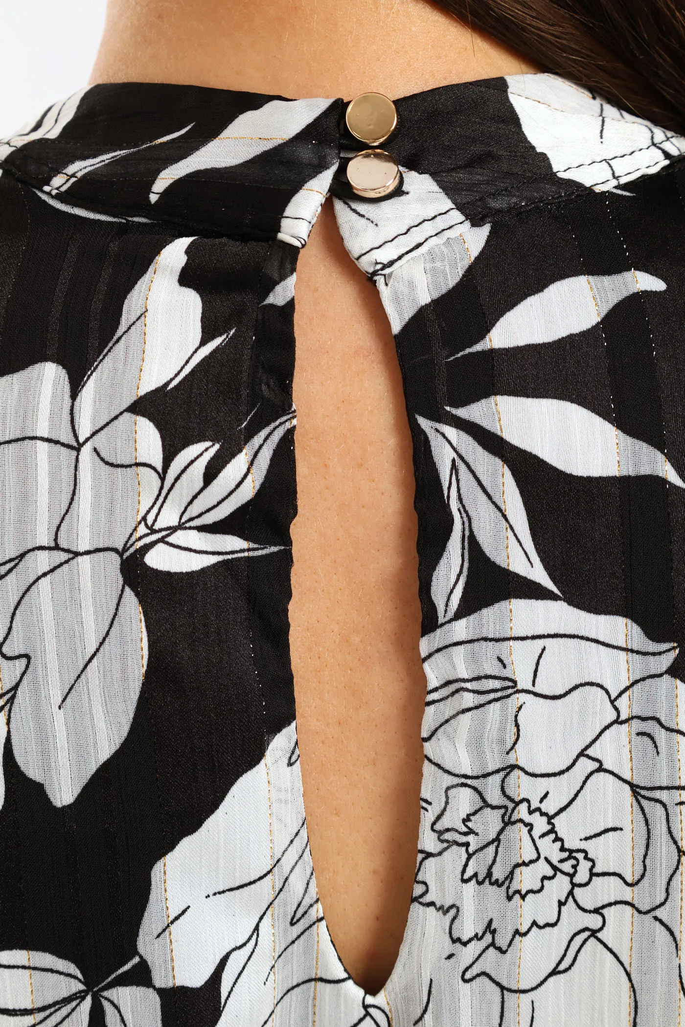 Hi Neck Keyhole Monochrome Floral Blouse - Black/White sold by Edgars product image thumbnail 4