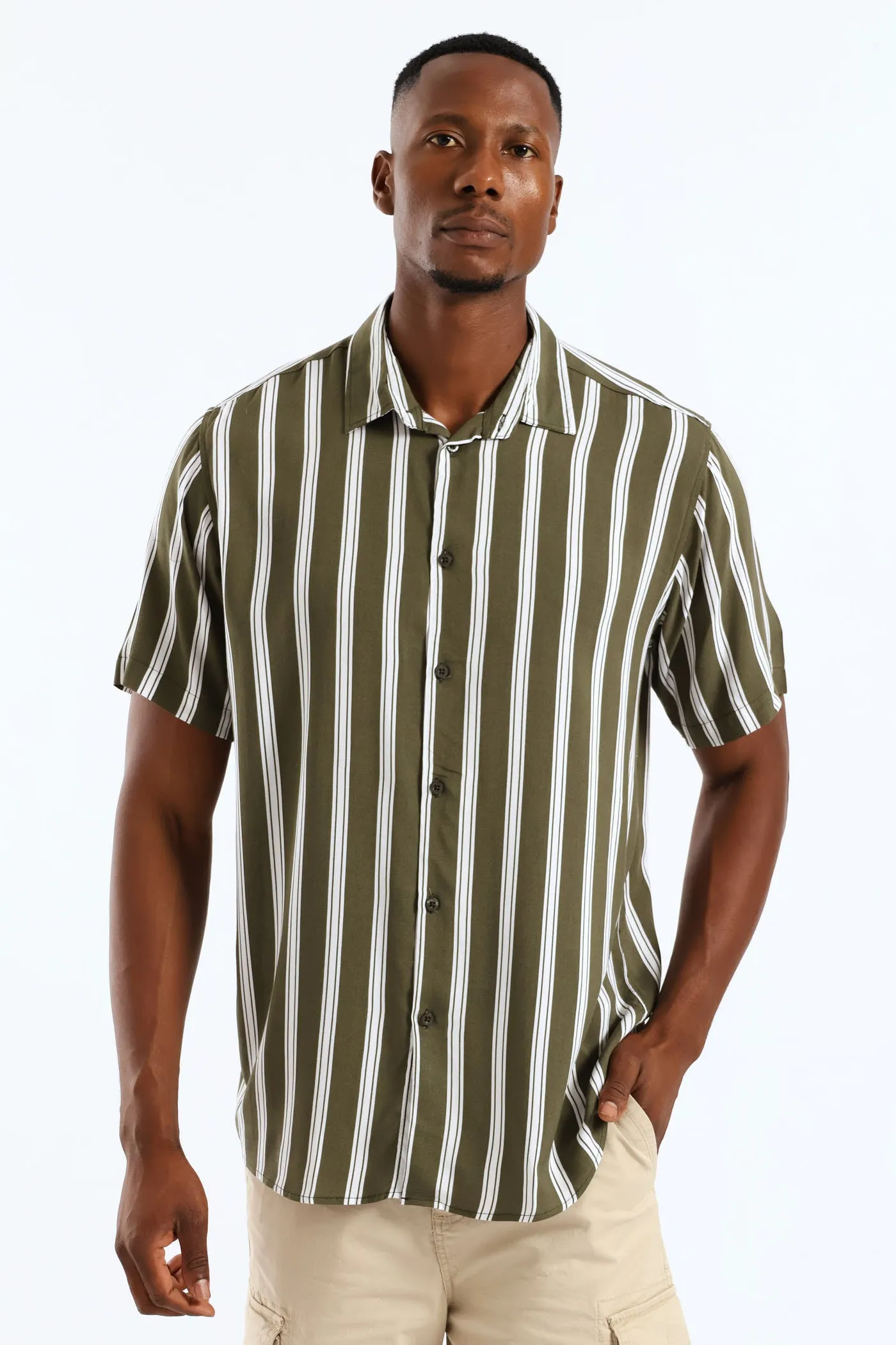 Viscose Stripe Shirt - Olive sold by Edgars