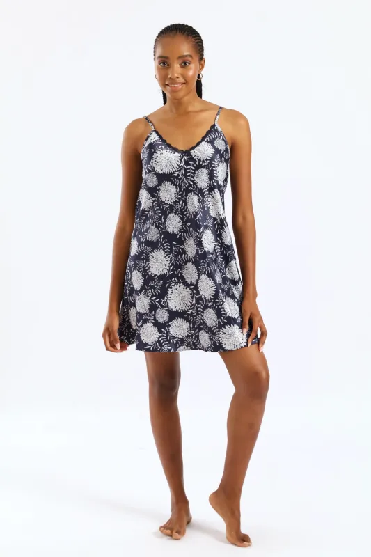 2 Pack Floral Line Chemise - Navy sold by Edgars