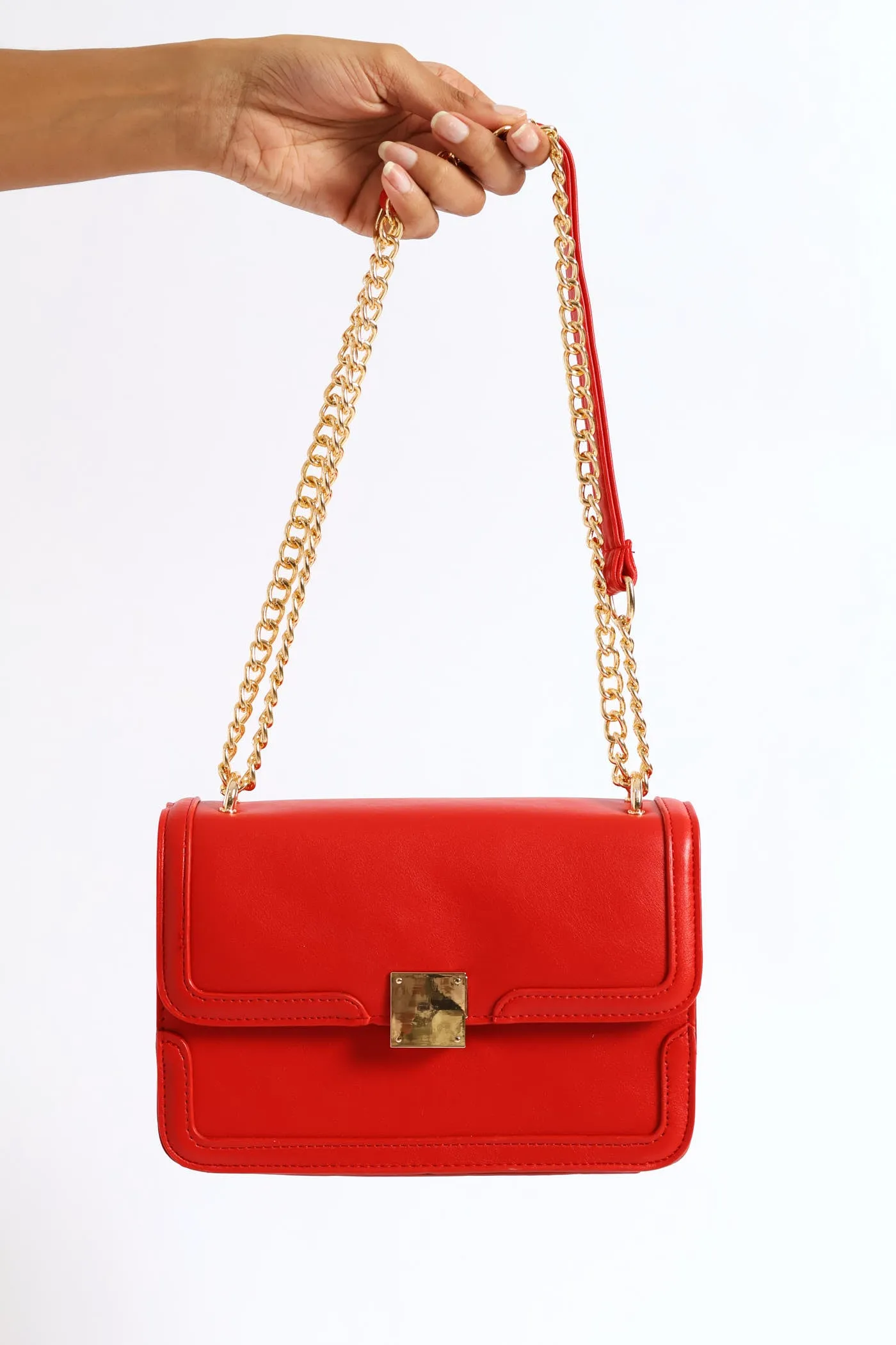Gold Clasp & Chain Satchel Bag - Red sold by Edgars