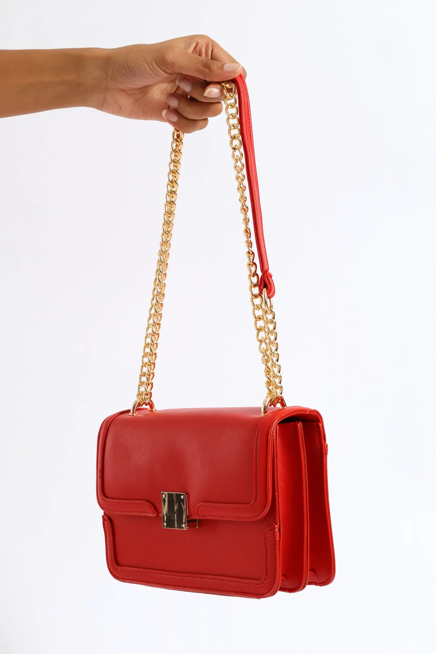 Gold Clasp & Chain Satchel Bag - Red sold by Edgars product image thumbnail 3
