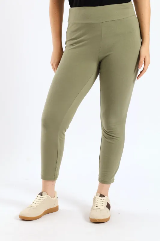 Wide Waistband Crop Legging - Artichoke Green sold by Edgars