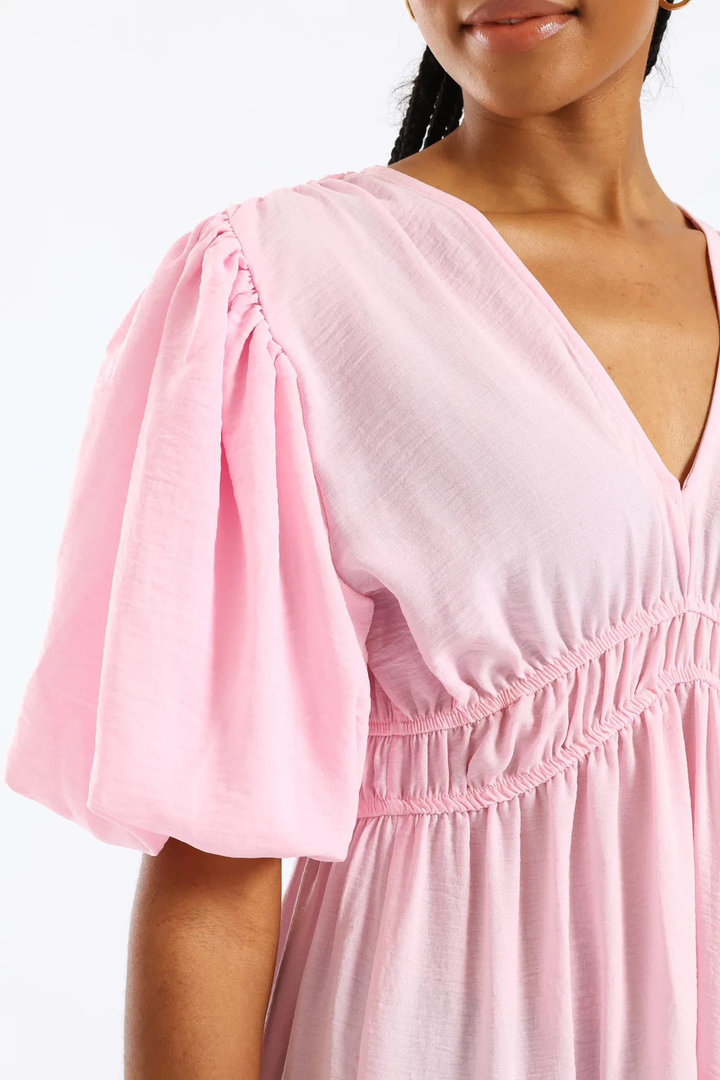 Bubble Sleeve V-Neck Tiered Midaxi Dress - Ice Pink sold by Edgars product image thumbnail 2