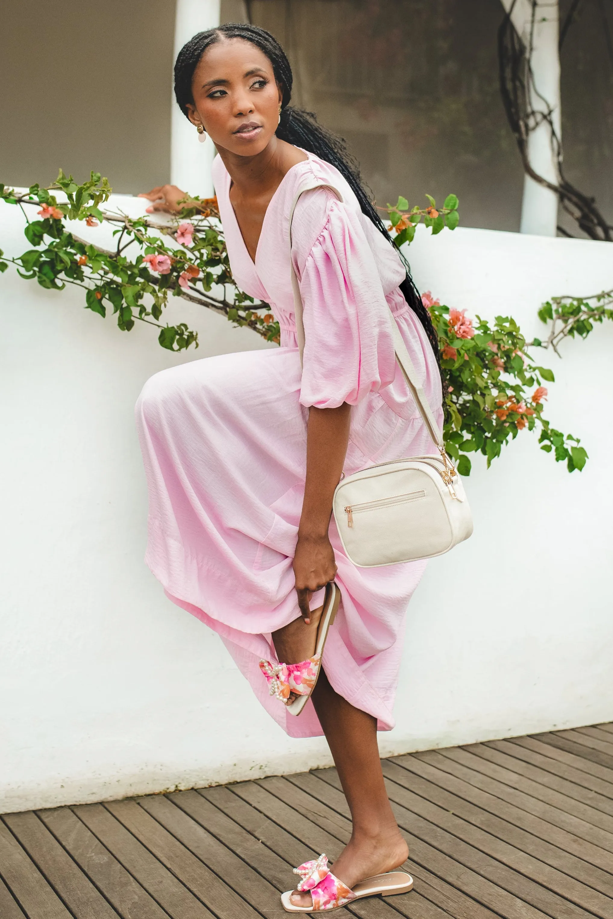 Bubble Sleeve V-Neck Tiered Midaxi Dress - Ice Pink sold by Edgars product image thumbnail 5