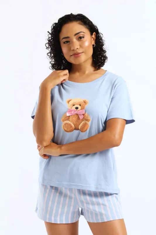 Teddy Bow Knit Short Set - Blue sold by Edgars