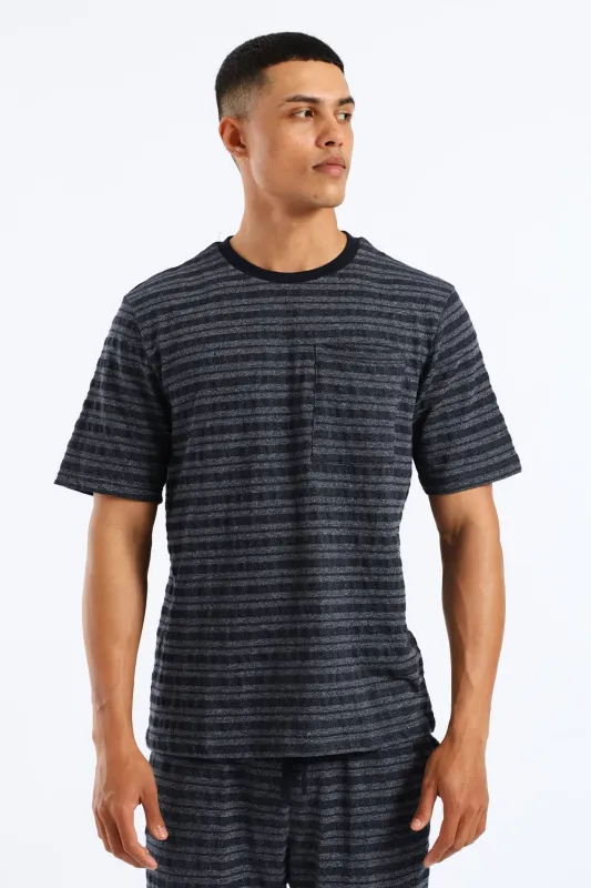 Salt & Pepper Stripe Pyjama Top - Navy made by Edgars