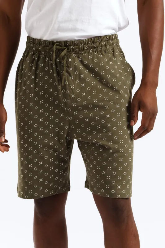 Print Knit Short - Olive/White sold by Edgars