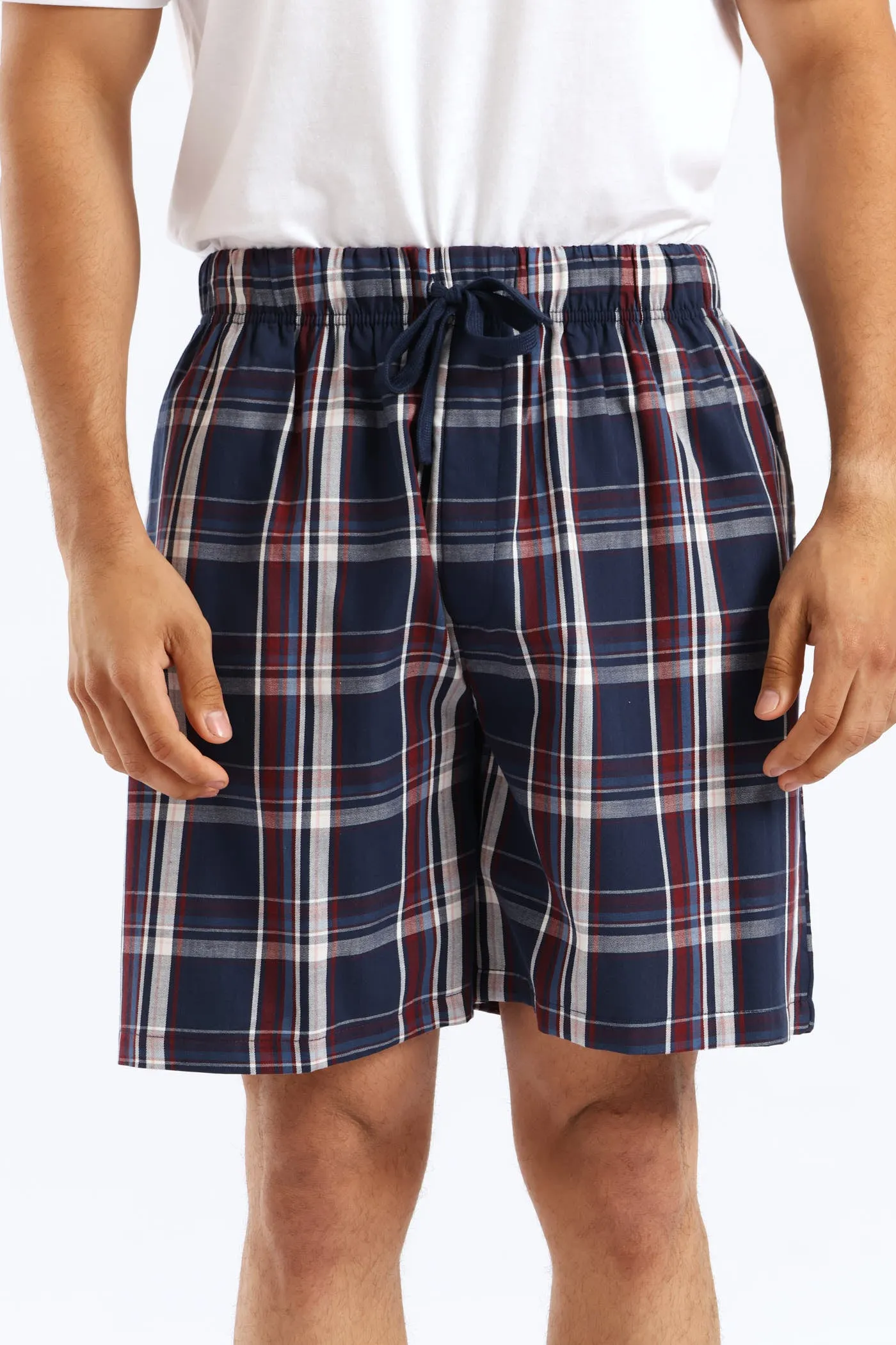 Check Woven Shorts - Navy/Burgundy sold by Edgars