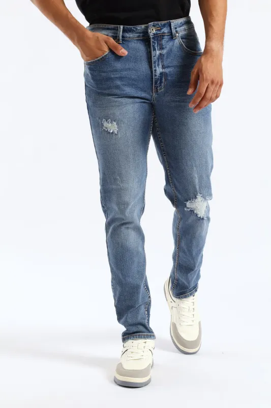 Mid Wash Skinny Rip Ripair Denim - Mid Blue sold by Edgars