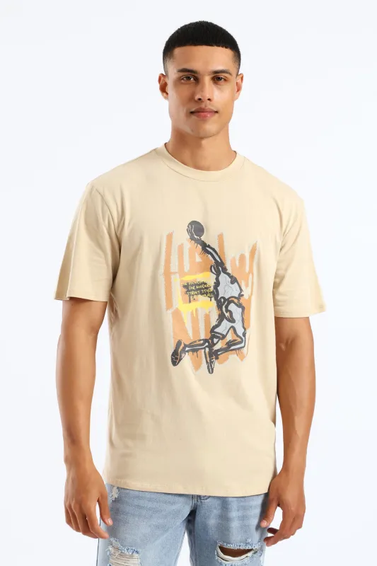 Basketball Print Tee - Stone sold by Edgars