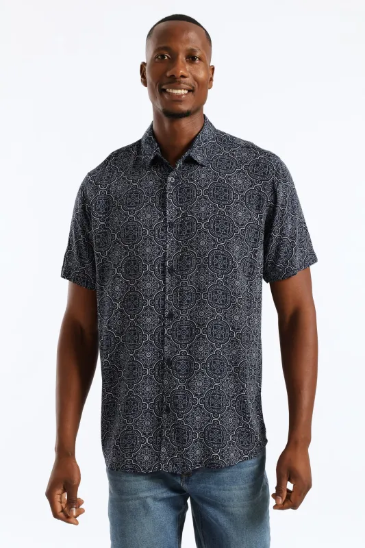 Casa Tile Viscose Regular Shirt - Navy sold by Edgars