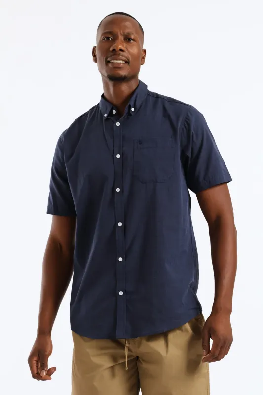 2 Tone Slub Button Down Shirt - Navy sold by Edgars
