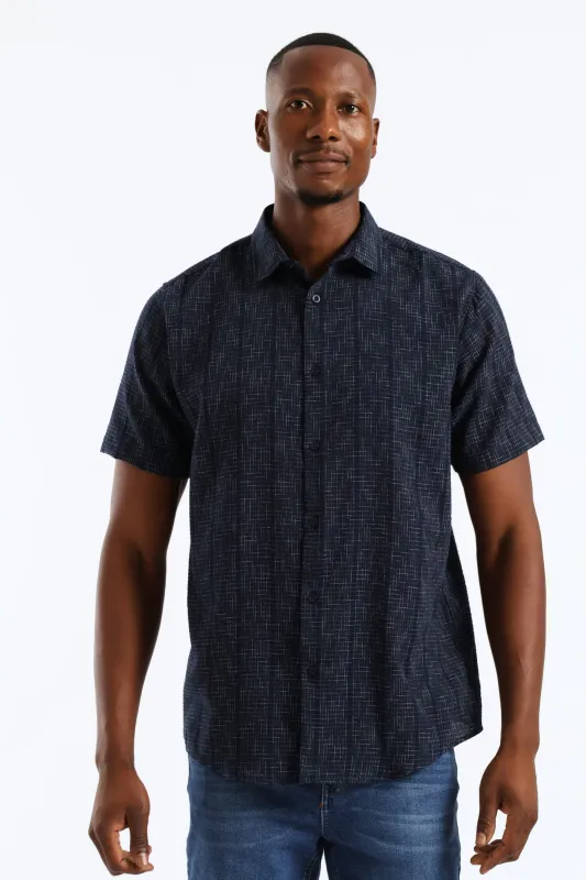 Seersucker Slub Check Regular Shirt - Navy sold by Edgars