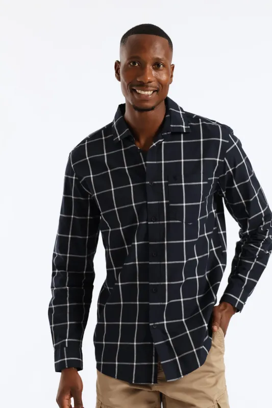 Long Sleeve Check Regular Shirt - Navy/White sold by Edgars