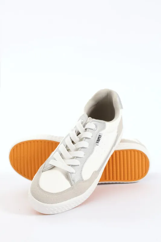 Palesa Faux Leather Suede Sneaker - White/Grey sold by Edgars
