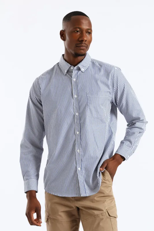 Long Sleeve Stripe Button Down Shirt - White/Blue sold by Edgars