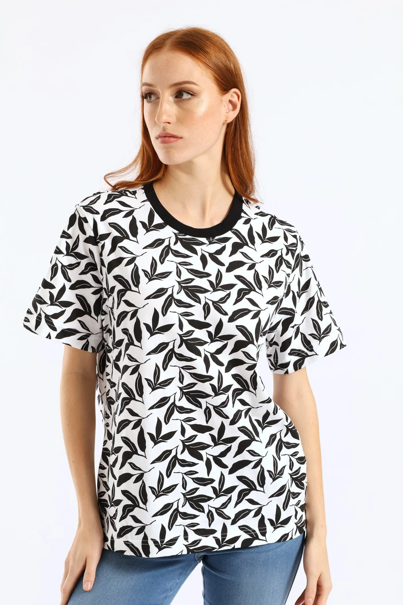 Leaf Print Boxy Tee - Black/White sold by Edgars