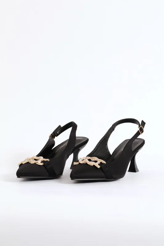 Diamante Trim Slingback Kitten Heel - Black sold by Edgars