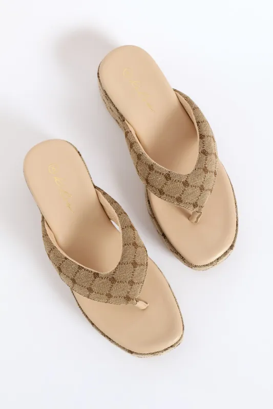 Monogram Wedged Thong Sandal - Natural sold by Edgars