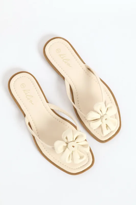 Flower Detail Thong Sandal - Off White sold by Edgars