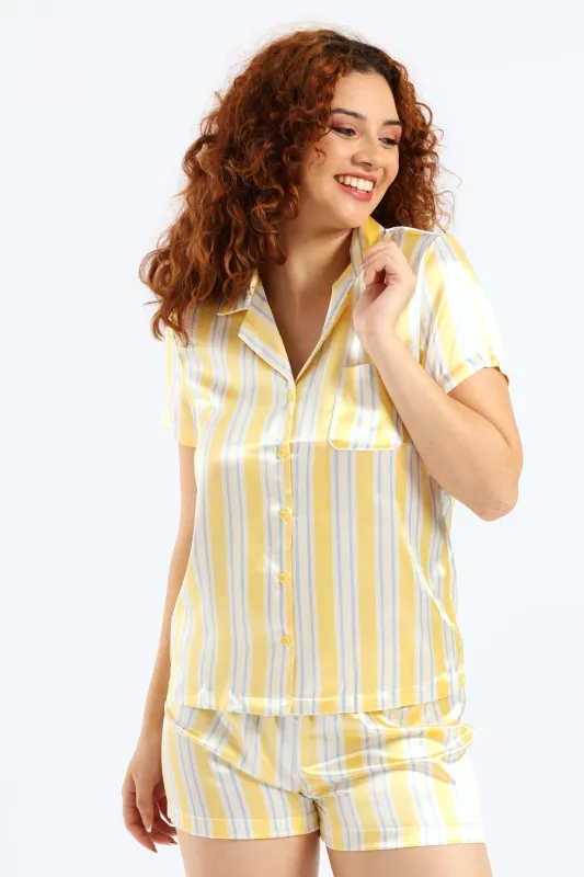 Button Through & Stripe Short Set - Yellow sold by Edgars