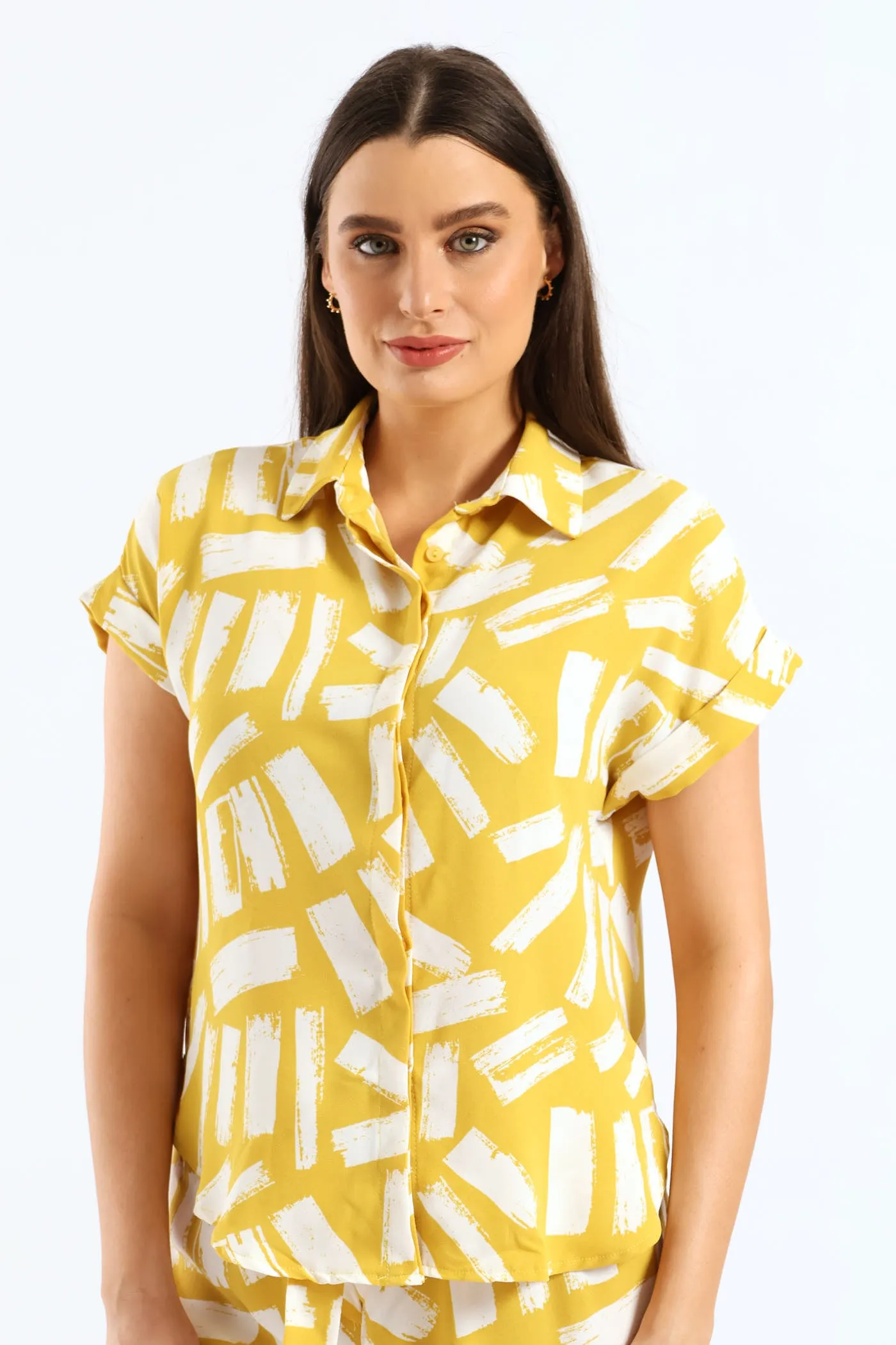 Button Through Shirt - White/Ochre sold by Edgars