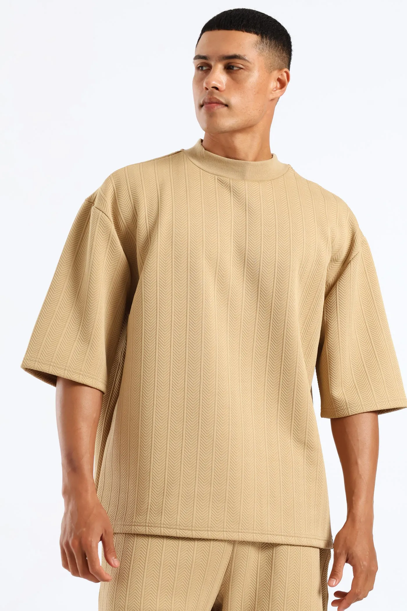 Textured Stretch T-Shirt - Stone sold by Edgars