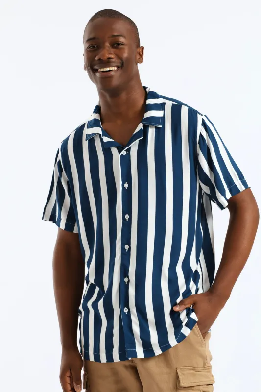 Stretch Vicose Shirt - Blue/White sold by Edgars