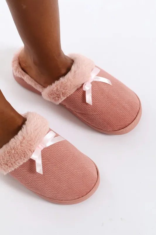 Embossed Fur Topline Slipper - Blush sold by Edgars