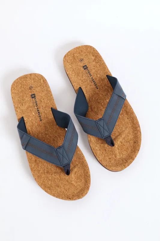 Cork Footbed Upper Wide Vamp Sandal - Navy sold by Edgars