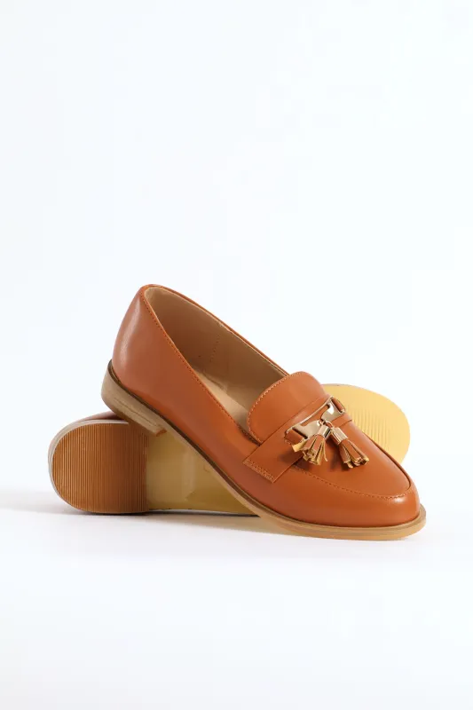 Metal Bar Tassle Patent Smart Loafer - Tan sold by Edgars
