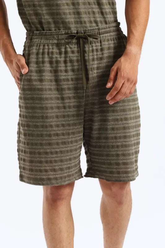 Salt & Pepper Stripe Pyjama Shorts - Olive sold by Edgars