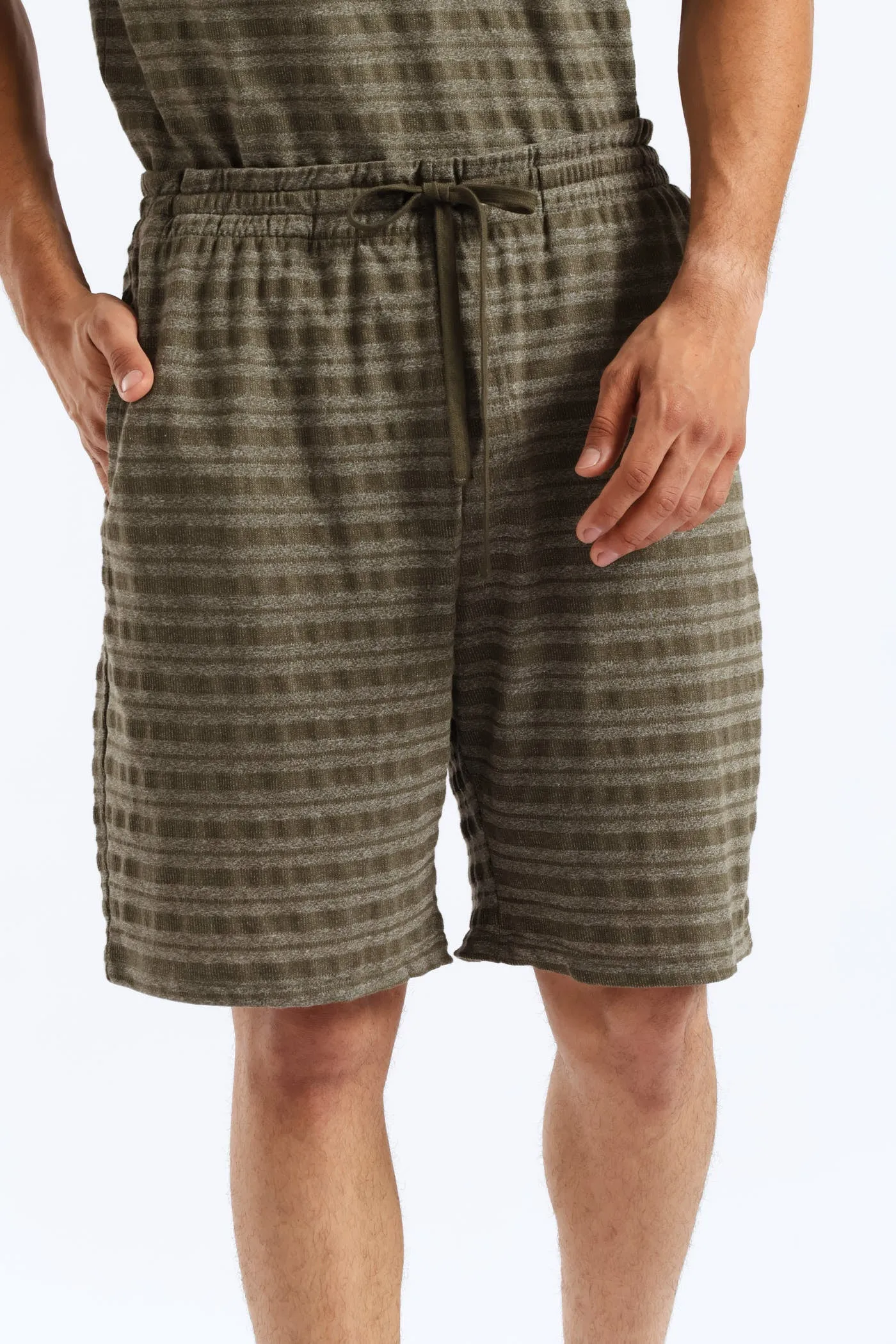 Salt & Pepper Stripe Pyjama Shorts - Olive sold by Edgars