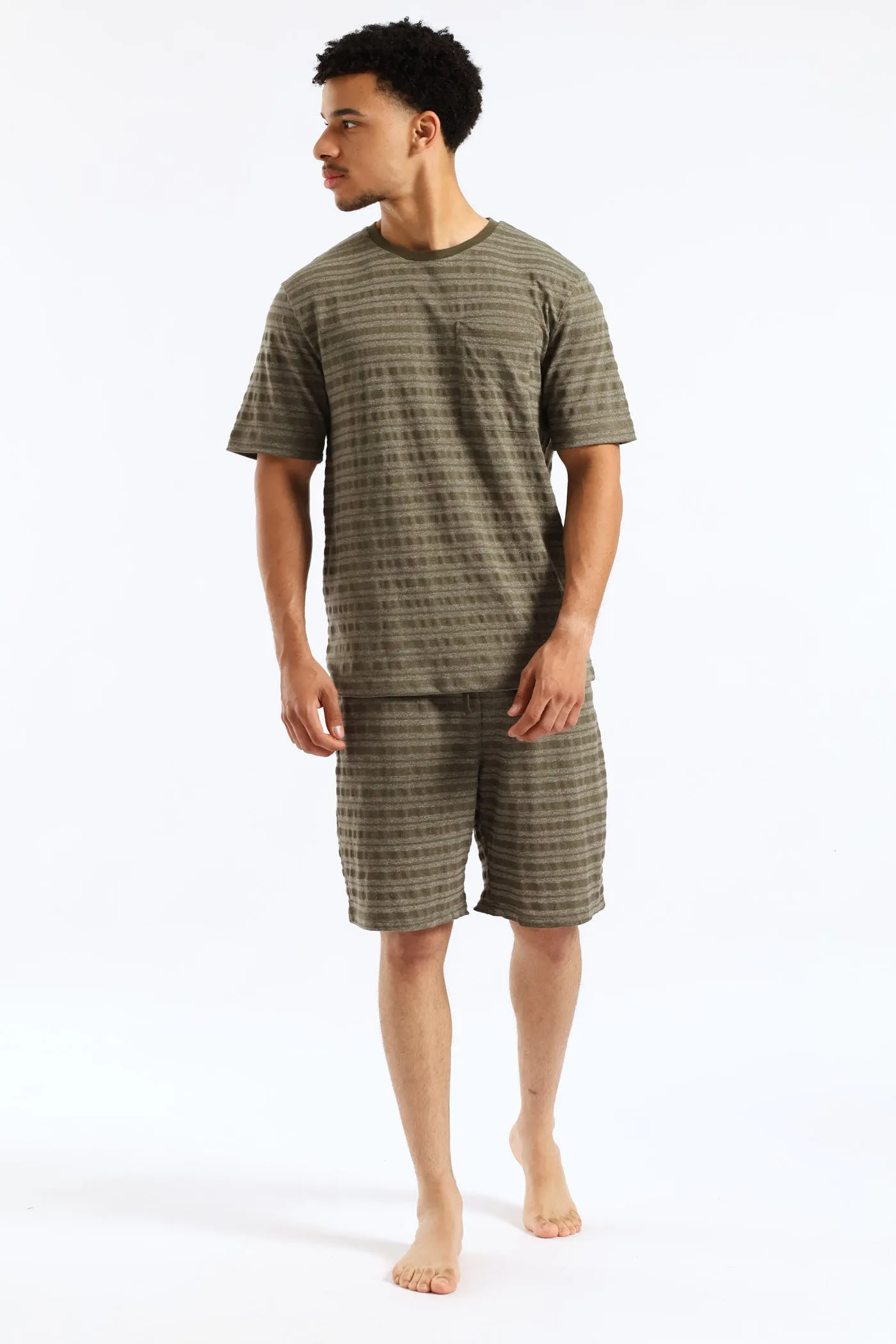 Salt & Pepper Stripe Pyjama Shorts - Olive sold by Edgars product image thumbnail 4