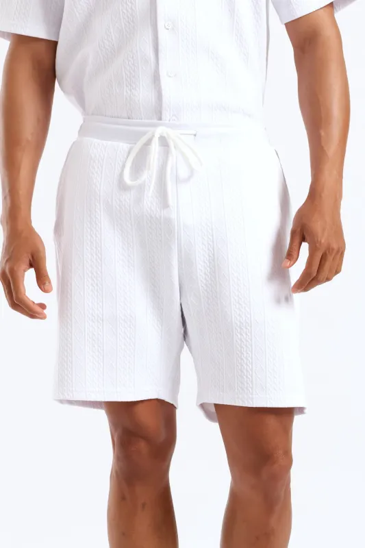 Textured Cable Knit Shorts - White sold by Edgars