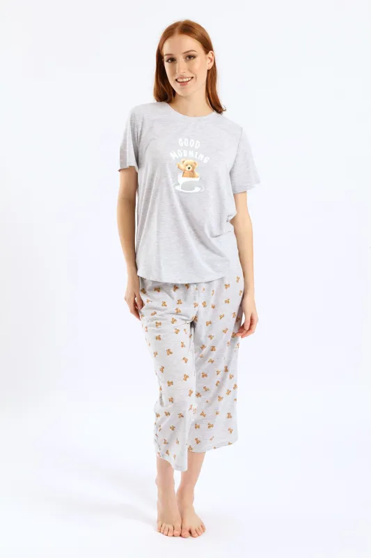 Bear Knit Capri Pants PJ Set - Grey Melange sold by Edgars