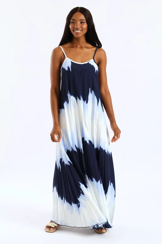 Strappy Pleated Tie-Dye Maxi Dress - Blue sold by Edgars