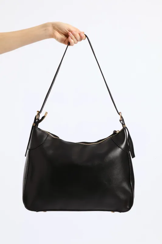 Buckle Detail Shoulder Bag - Black sold by Edgars